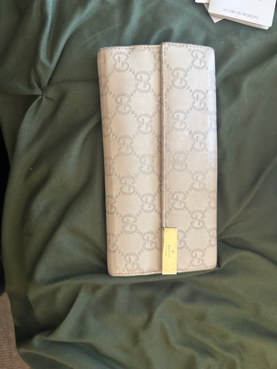 Gucci Handbags - Gucci Beige Monogram Continental Wallet with Gold Accent